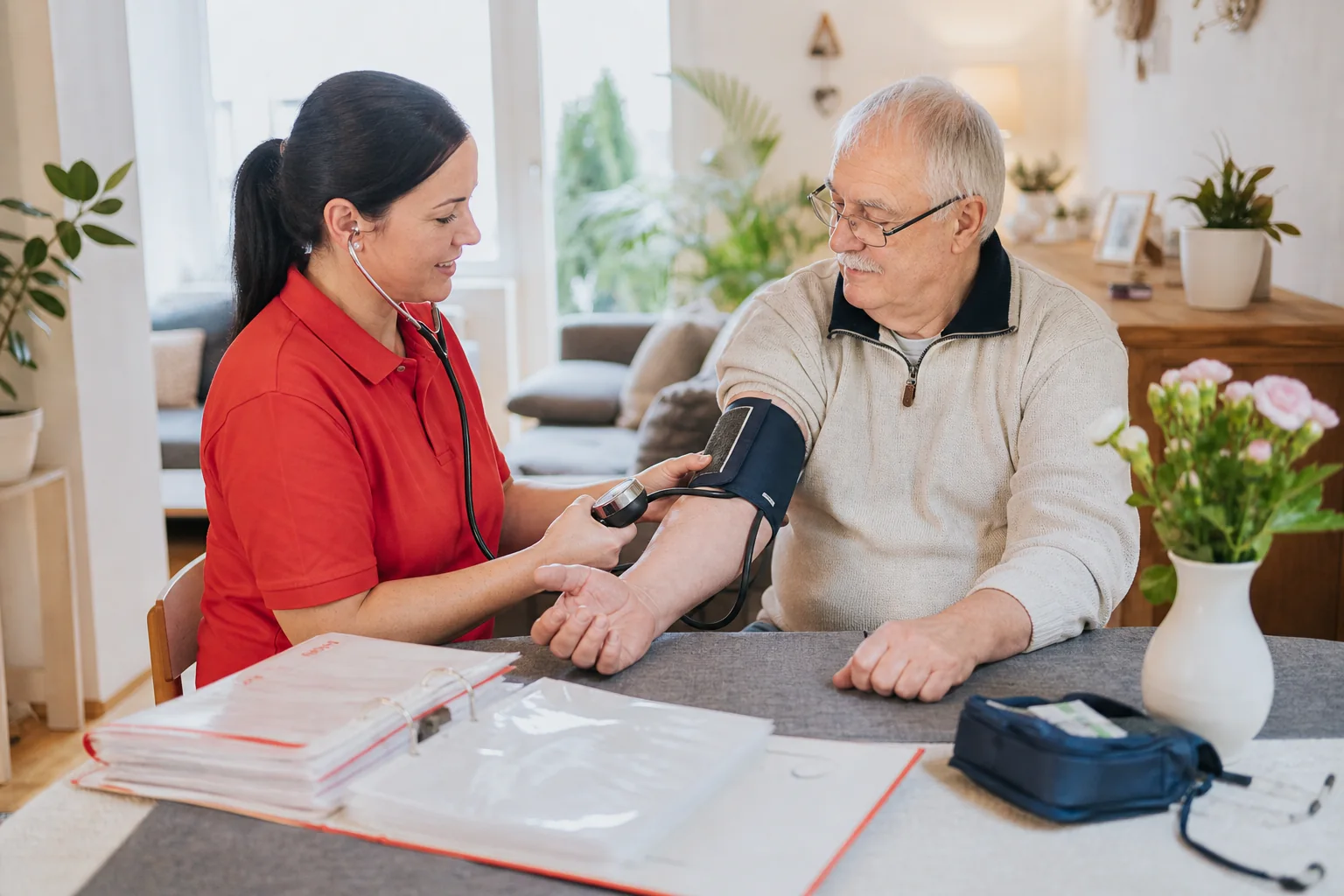 Behandlungspflege mit Blutdruckkontrolle zu Hause